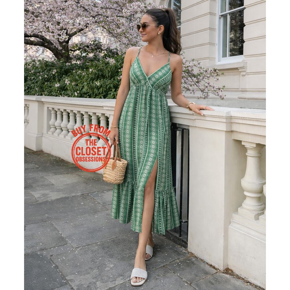 ZARA Green V-Neck Midi Dress NWT - Picture 6 of 16